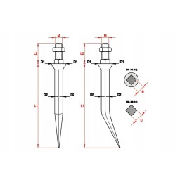 Ez202401 sulenkti akėčių dantys m16 16 mm 4 kampai