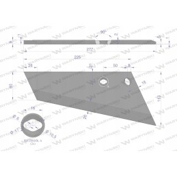 Dešinysis ražienų kultivatoriaus plūgas, 260mm, 2 skylės