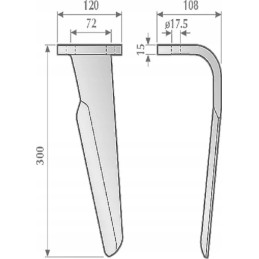 Kairysis aktyviųjų akėčių dantis l 300 mm, atitinkantis ląsteles