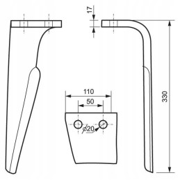 Aktyvių akėčių dantis, dešinė, l 330 mm, atitinka kv