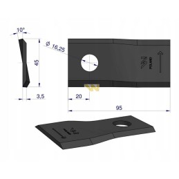 Kairysis vejapjovės peilis 95x45x3 5mm 16 25 25vnt