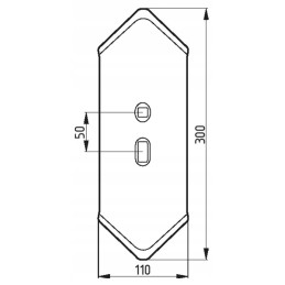 Noragas 300x110x8 mm, apverčiamas, lenktas, 2 skylės