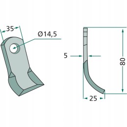 Mulčiavimo peilis 80x35x5mm skylė 14 5mm kabelis
