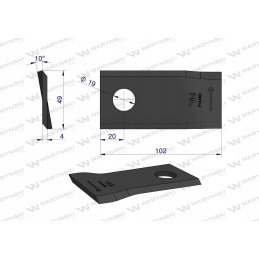 Kairysis vejapjovės peilis 102x48x4mm skylė 19 25vnt