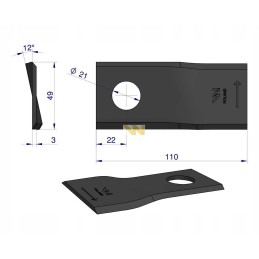 Kairysis vejapjovės peilis 110x48x3mm skylė 21 25vnt