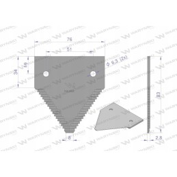 Derliaus nuėmimo peilis 83x76x2 8mm skylė 6 5 25 vnt.