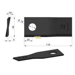 Kairysis vejapjovės peilis 118x48x4mm skylė 19 25vnt
