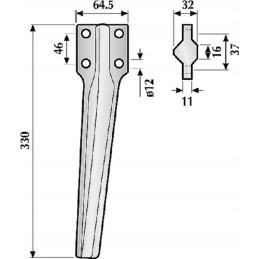 Aktyvių akėčių dantis, dešinė, l 330 mm, atitinkantis eb