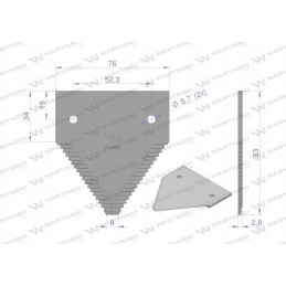 Derliaus nuėmimo peilis 83x76x2 7mm skylė 5 5 25 vnt.