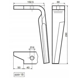 Dešinysis akėčių dantukas amazon 18 mm ke0116