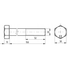 Pussriegis varžtas, 8 8 klasė, cinkuotas, 20 x 150