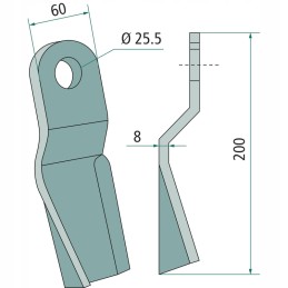 Smulkinimo peilis 200x60x8 mm, skirtas Sovema mulčiavimui