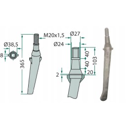 Aktyvių akėčių dantis su lašeliu 365 mm m20x1 5