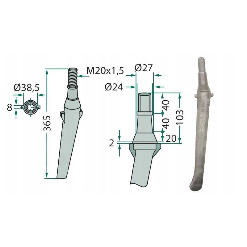 Aktyvių akėčių dantis su lašeliu 365 mm m20x1 5