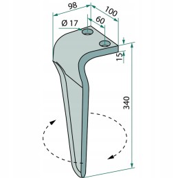 Variklinių akėčių noragas 340 mm dešinysis maschio m36100210r