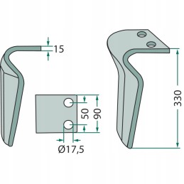 Variklinių akėčių kairysis dantis 330 mm maschio m38100220r