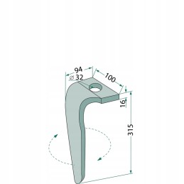 Variklinių akėčių noragas 315 mm kairysis grėblys kg 84377702