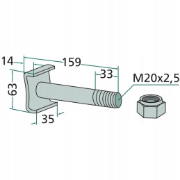 Varžtas su veržle M20x2 5 l 159 mm Wilibald mulčeris