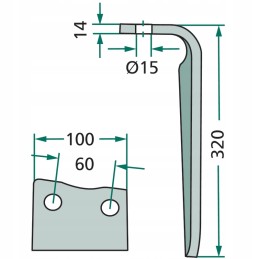Variklinių akėčių dantis kairysis kongskilde 73000182940v