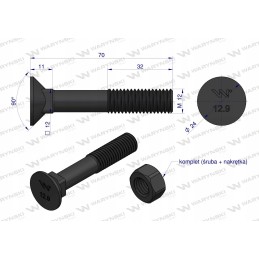 Pluzna varžtas m12x70 mm 12 klasė 9 warynski 25x
