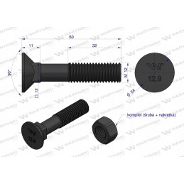 Varžtų komplektas plius m12x60 mm klasė 10 9 warynski 25x