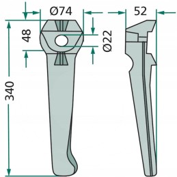 Variklinių akėčių dantis, kairysis, 18018060