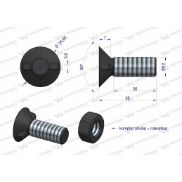 2 nosių varžtas, didelė galvutė, 12x35 12 9 Warynski