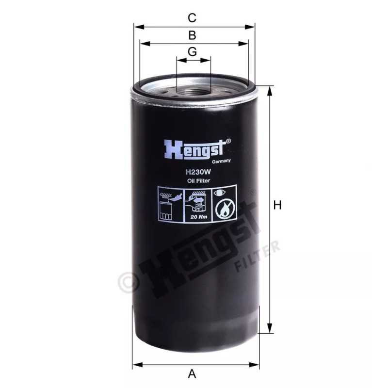 H230W Hengst alyvos filtras