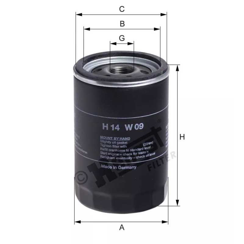 H14W09 Hengst alyvos filtras
