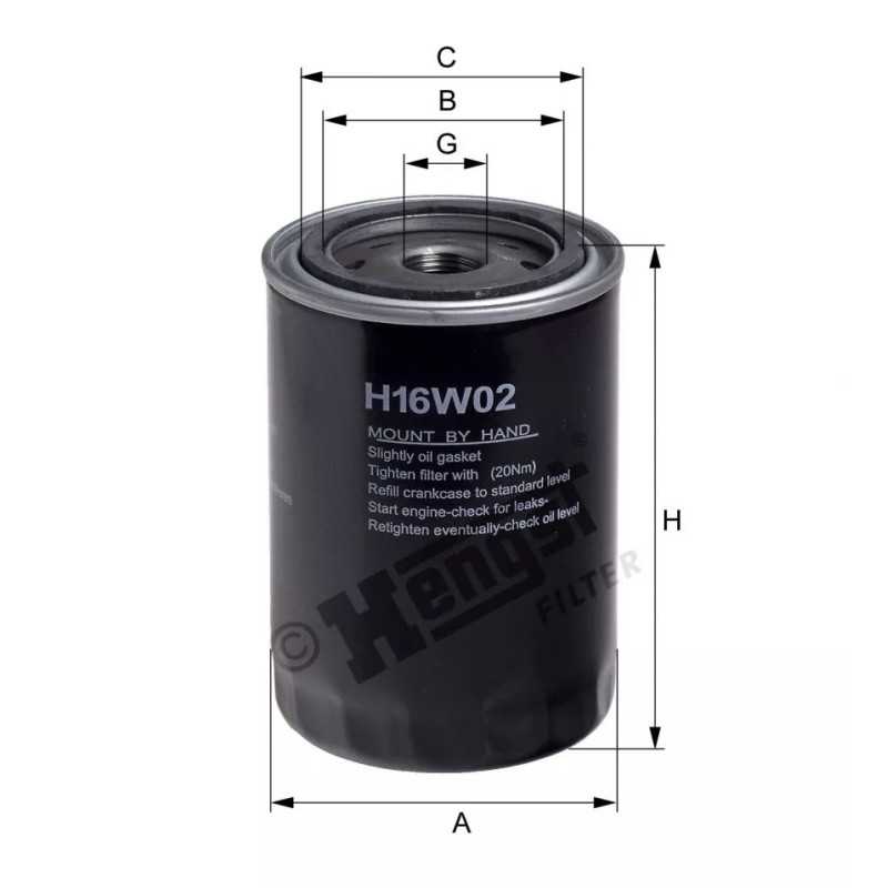H16W02 Hengst alyvos filtras