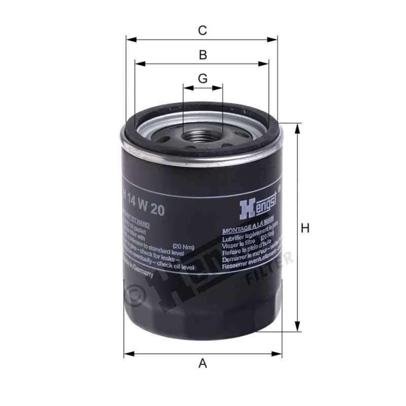 H14W20 Hengst alyvos filtras