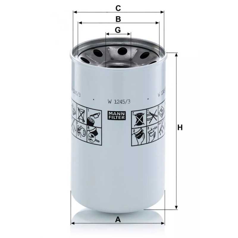 W 1245/3X MANN-FILTER alyvos filtras