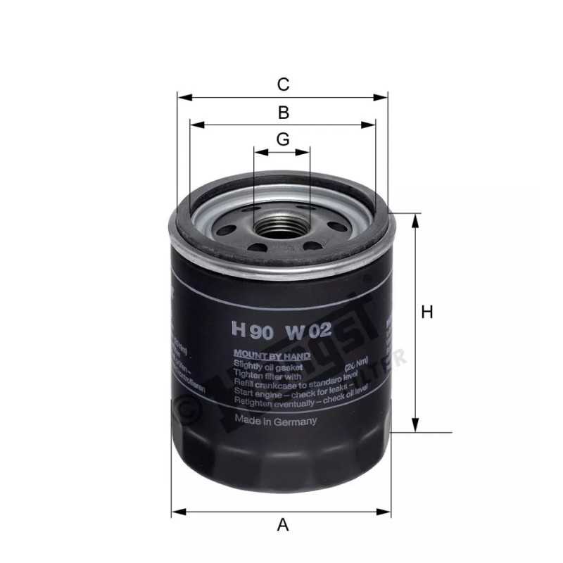 H90W02 Hengst alyvos filtras