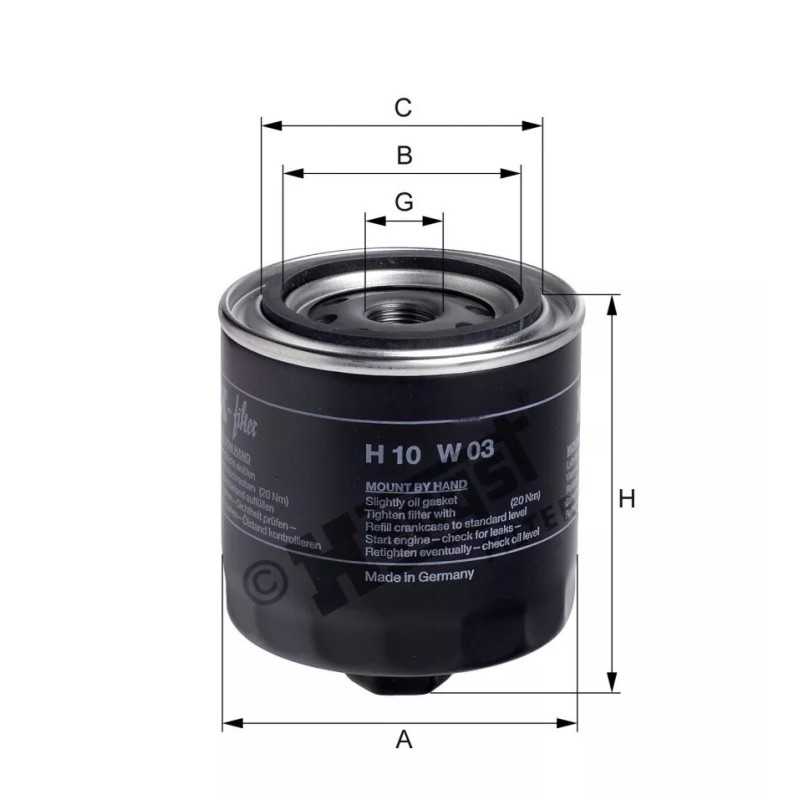 H10W03 Hengst alyvos filtras