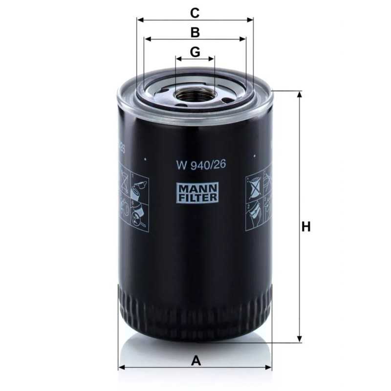W 940/26 MANN-FILTER alyvos filtras