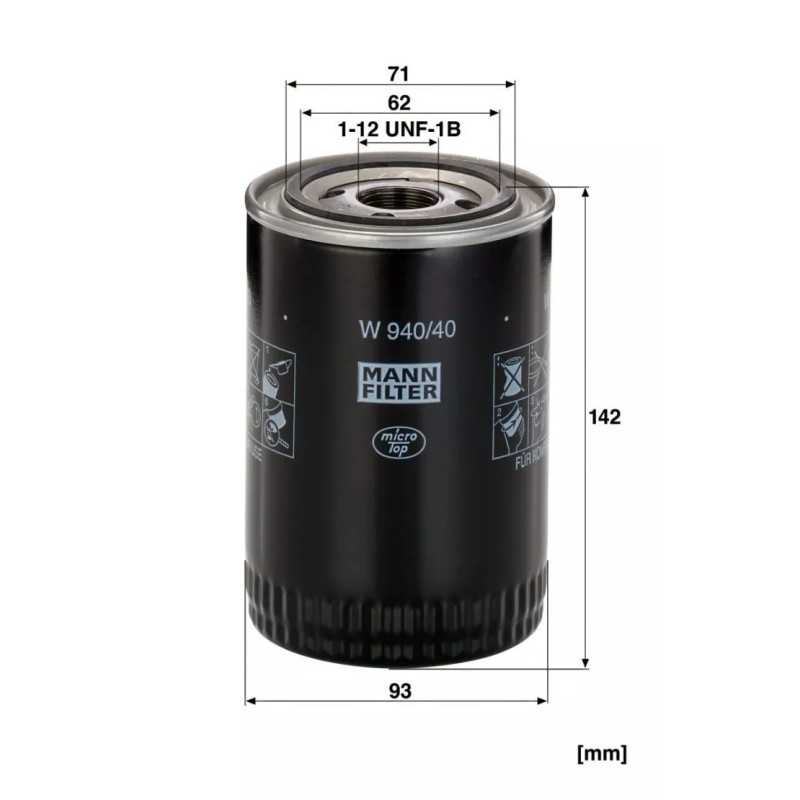 W 940/40 MANN-FILTER alyvos filtras