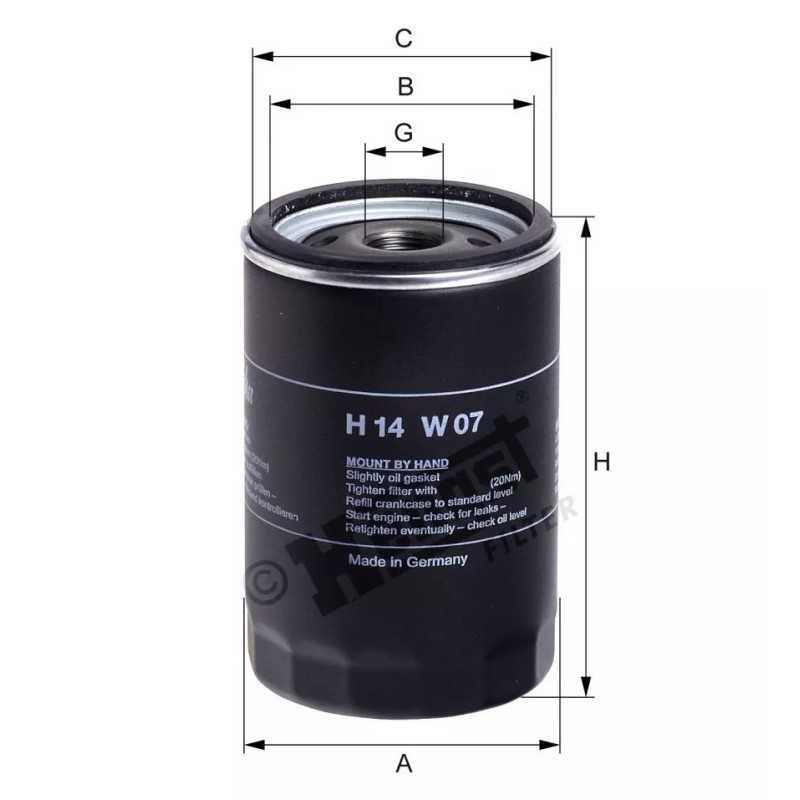 H14W07 Hengst alyvos filtras