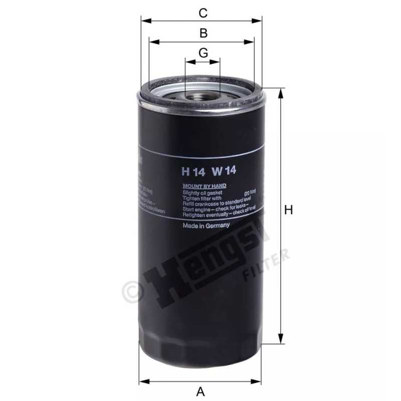 H14W14 Hengst alyvos filtras