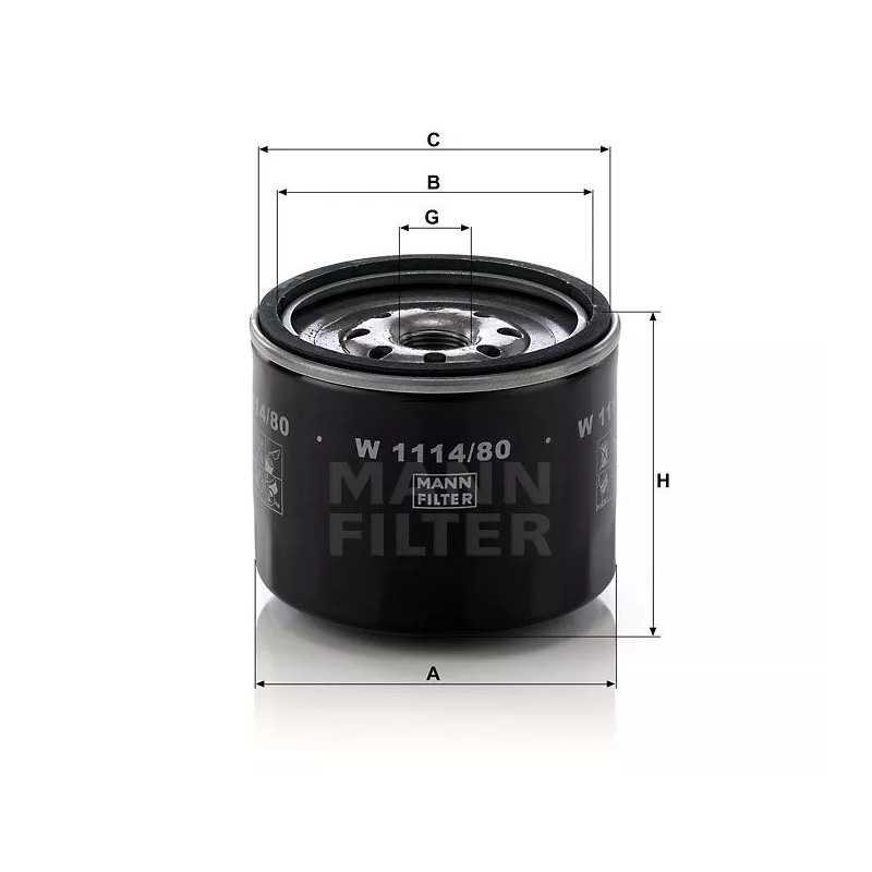 W 1114/80 MANN-FILTER alyvos filtras MAZDA 323 1.7D 86-89 KIA