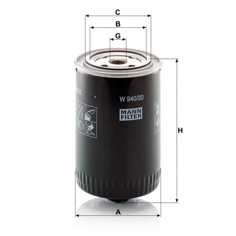 W 940/20 MANN-FILTER alyvos filtras