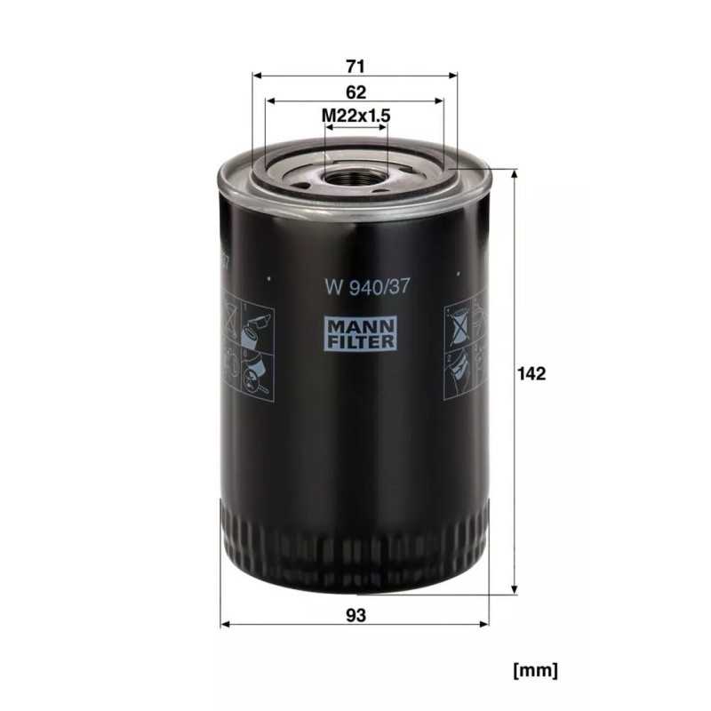 W 940/37 MANN-FILTER alyvos filtras AVIA AD100