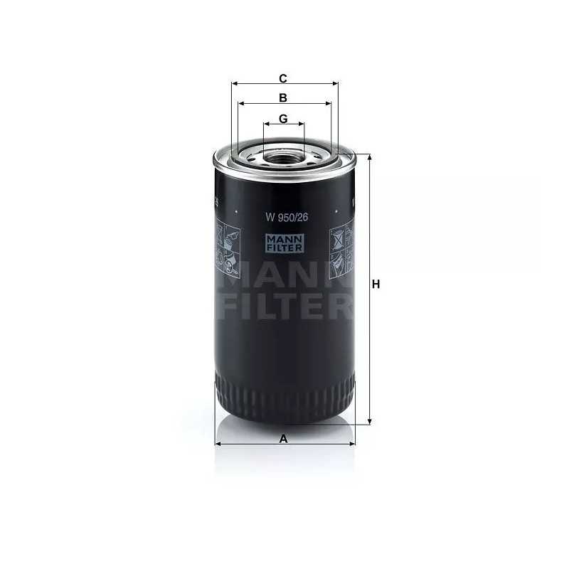 W 950/26 MANN-FILTER DAF alyvos filtras