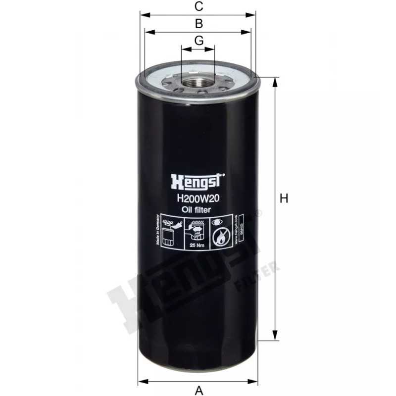 H200W20 Hengst alyvos filtras