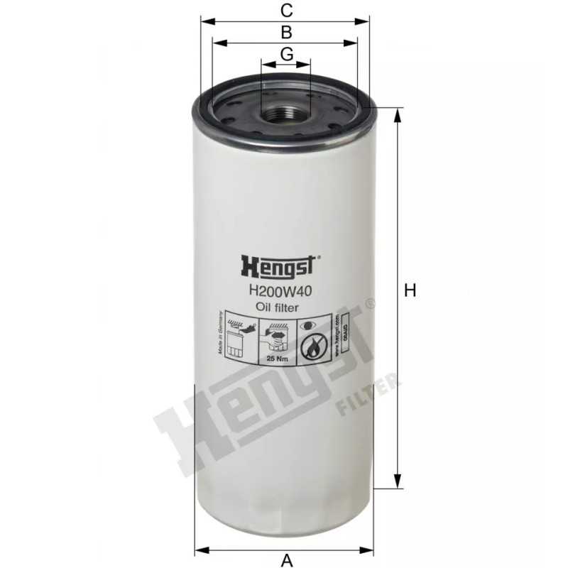 H200W40 Hengst alyvos filtras