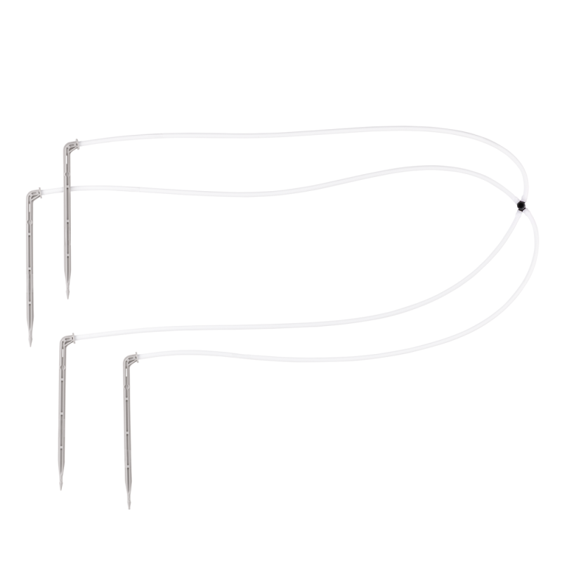 4x ilgi kampiniai antgaliai 2,2 l/val. su keturių krypčių jungtimi, 4x PE žarnos 50 cm -DSK-3242L