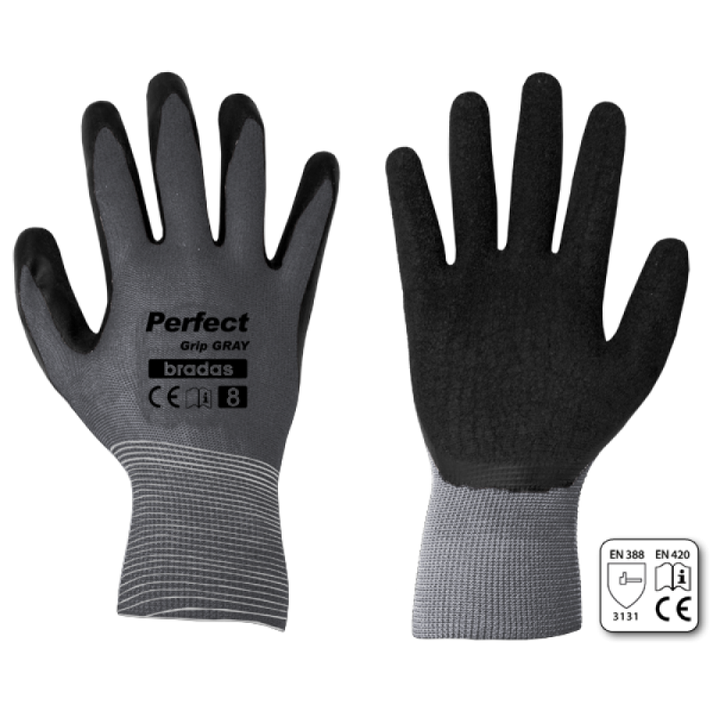 „PERFECT GRIP GRAY“ latekso apsauginės pirštinės, 9 dydis -RWPGGY9