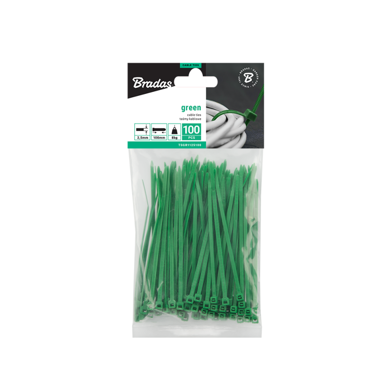 Kabelių juosta 2,5 x 150 mm ŽALIA 100 vnt. -TSGR1125150