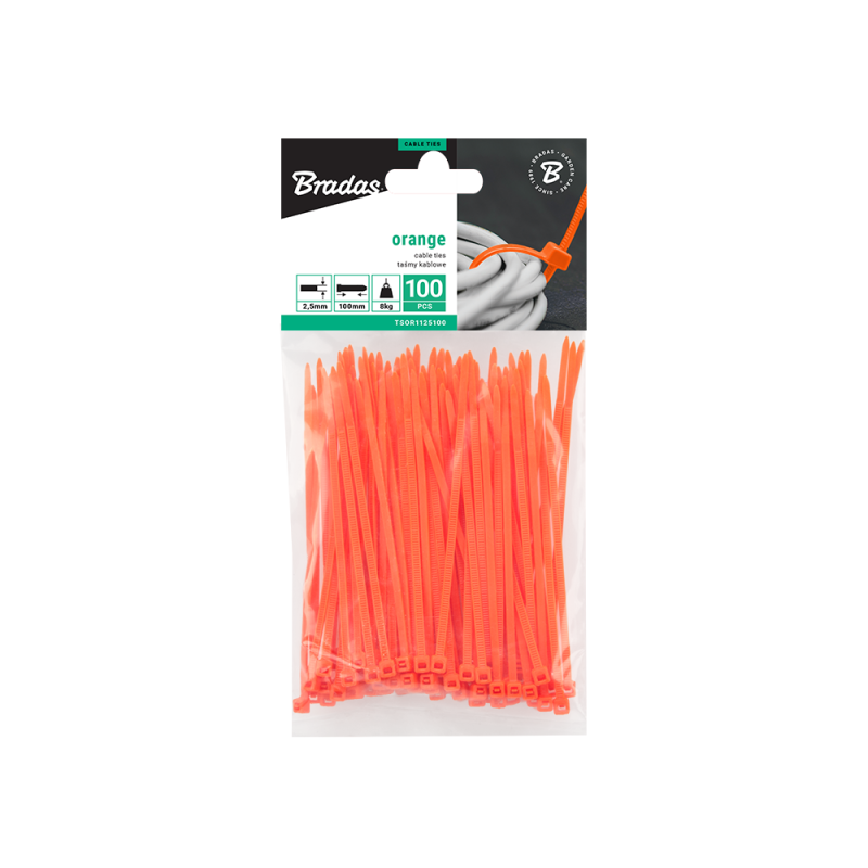 Kabelių juosta 2,5 x 150 mm ORANŽINĖ 100 vnt. -TSOR1125150