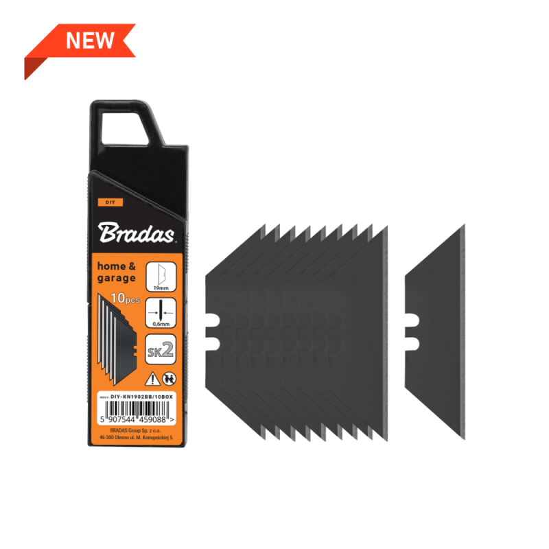 19 mm JUODA dėžutė su keičiamais trapecijos formos ašmenimis -DIY-KN1902BB/10BOX