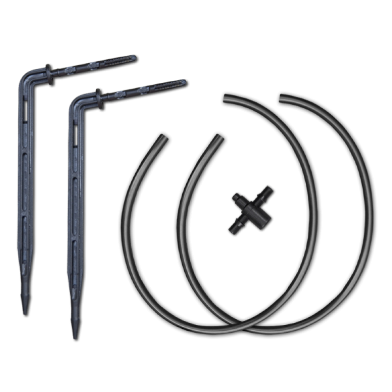 Kampinis lazdelės formos lašintuvas su dviem jungtimis ir dviguba 50 cm žarna -DSK-2122L